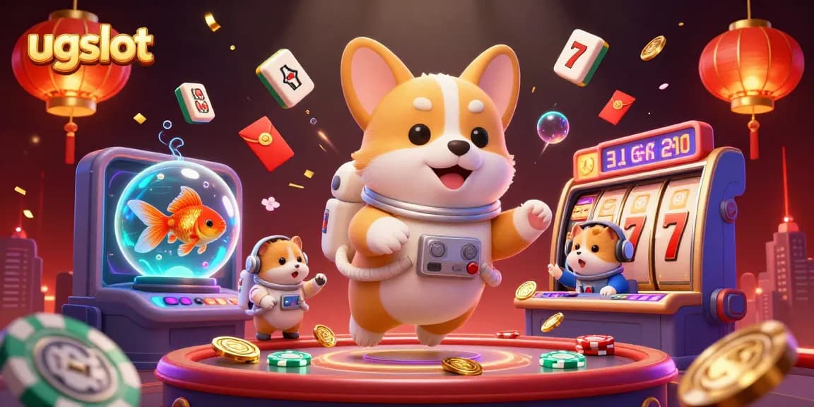 Experience thrilling gameplay at ugslot with a vibrant casino scene featuring floating coins and slot reels.