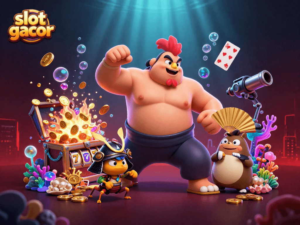 Engage with an explosive slot gacor scene of cartoon sumo wrestlers and powerful treasures.