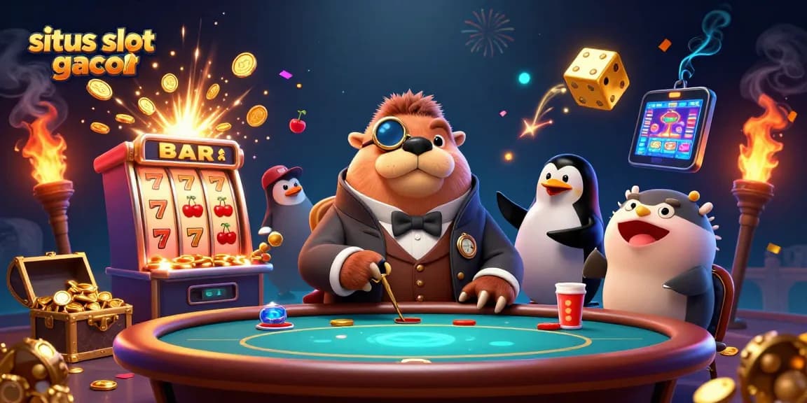Experience the excitement of situs slot gacor with our vibrant underwater casino scene showcasing unique characters.