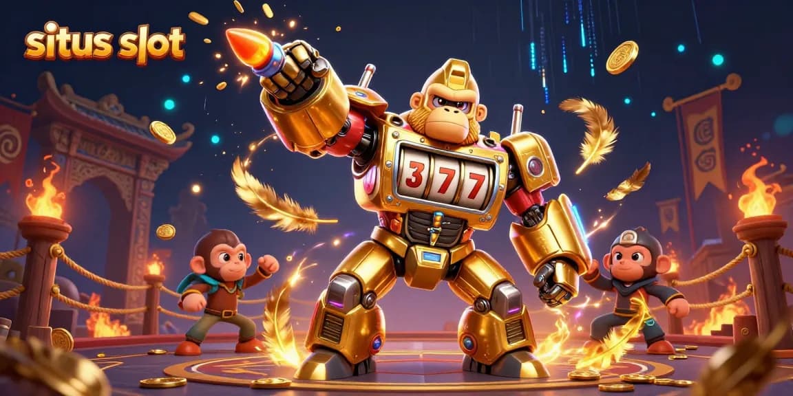Permainan situs slot yang menarik dengan mesin slot dan karakter gorila futuristik yang mengesankan.