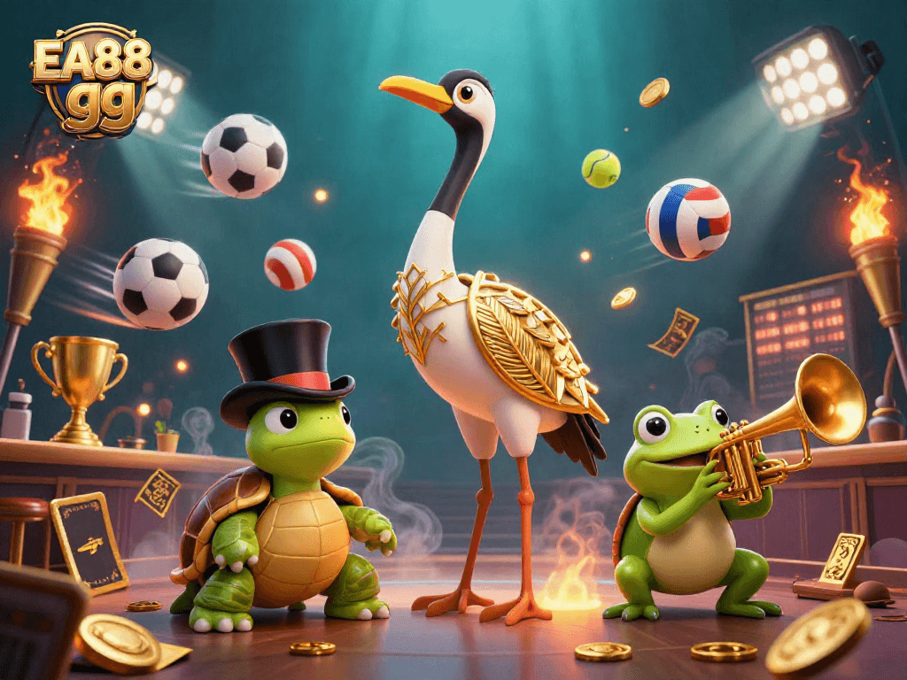 Experience thrilling gameplay with EA88 gg in a vibrant casino scene with dynamic sports elements.