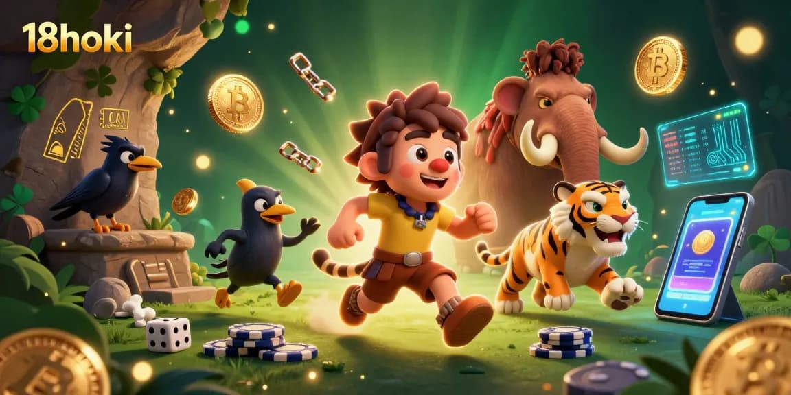 Experience thrilling 18hoki gameplay with vibrant characters and dynamic casino elements in a lively setting.