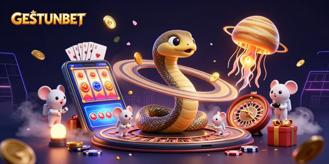 Experience GESTUNBET's lively cosmic casino scene with thrilling bets and vibrant colors.