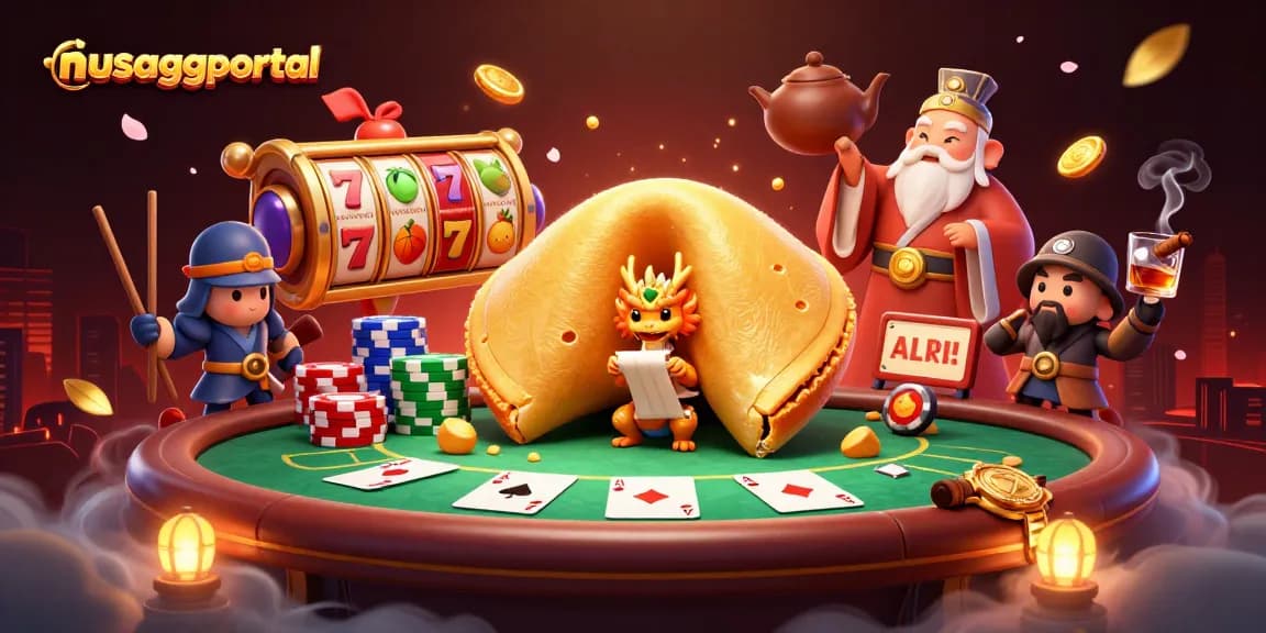 Experience dynamic gambling action with nusaggportal's stunning illustration of slots and casino elements.