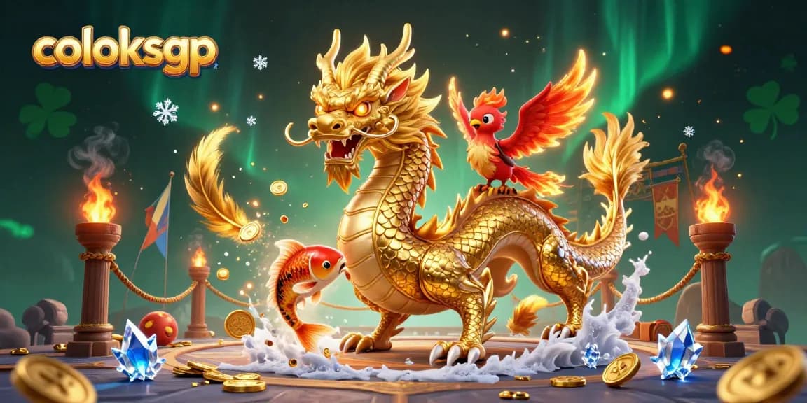Menangkan pengalaman terbaik di coloksgp dengan naga emas dan phoenix merayakan kemenangan di arena taruhan.