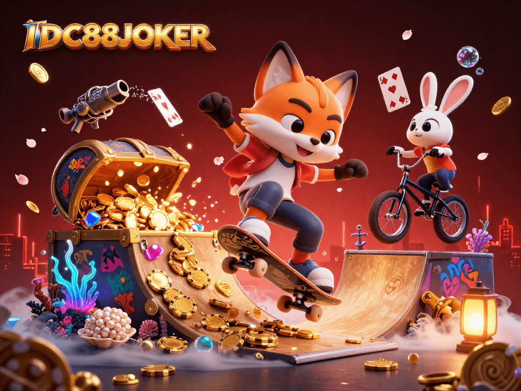 Experience the thrill with IDC88JOKER as gaming elements burst forth in vibrant detail.