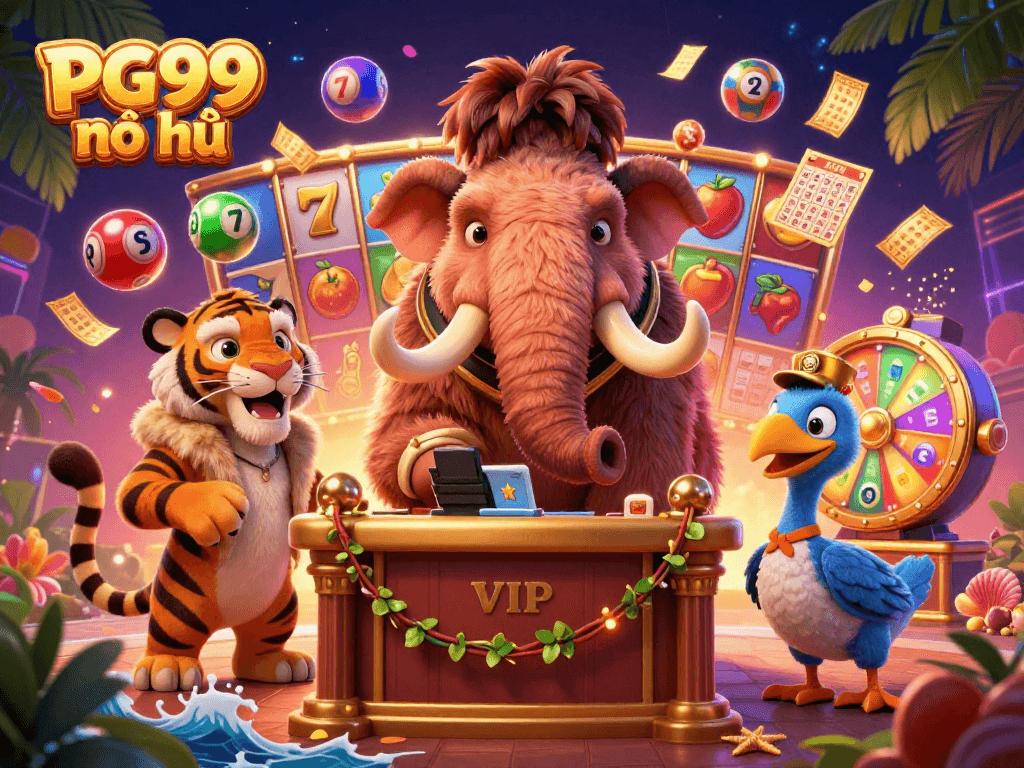 Engage in thrilling PG99 nổ hũ action with vibrant lottery elements, showcasing slots and jackpots.