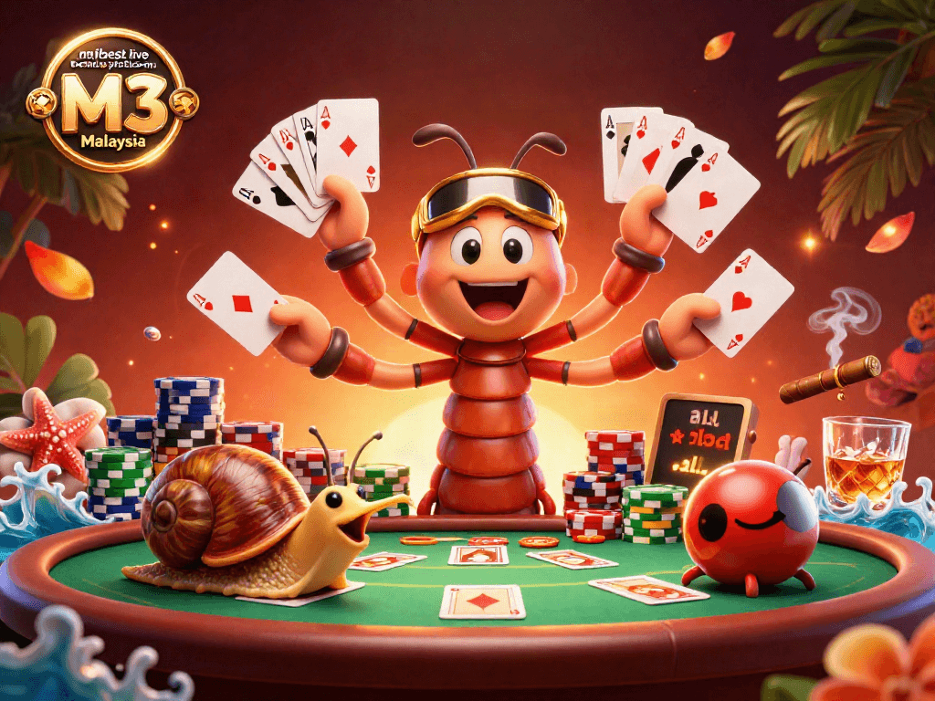 Experience the thrilling mjbest live casino platform M3 Malaysia with a vibrant 3D casino illustration.