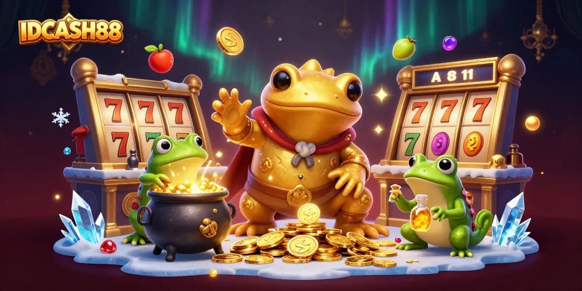 Experience thrilling gameplay with IDCASH88 as enchanting alchemists transform coins while slot reels spin.