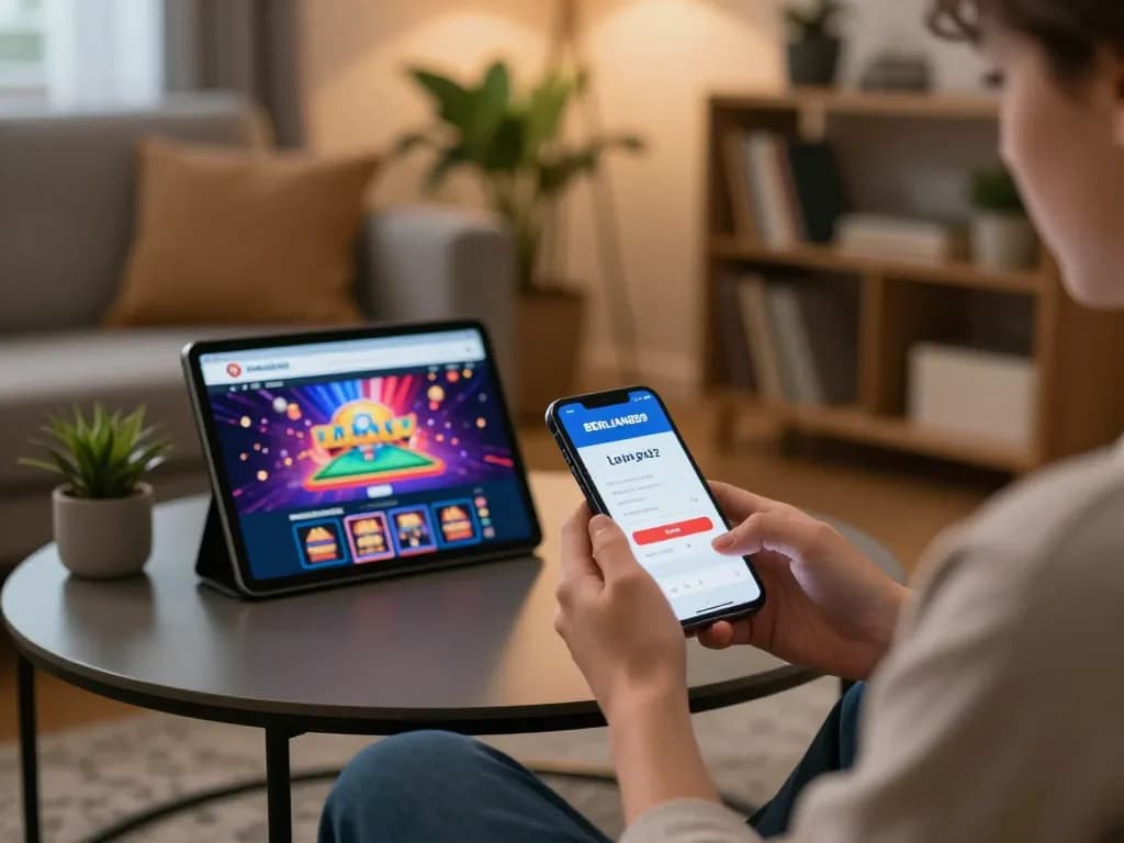 Engage in exciting BERLIAN889 Login gameplay on your smartphone in a cozy home setup.