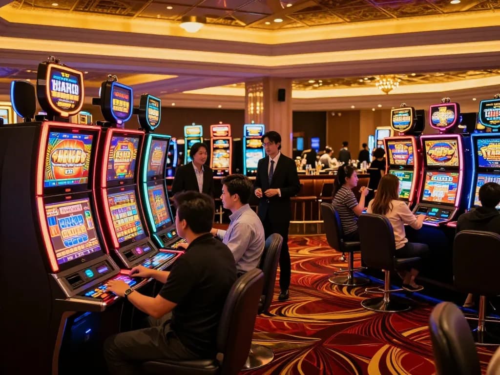 Sunwin players enjoying engaging slot games on a vibrant casino floor filled with excitement.