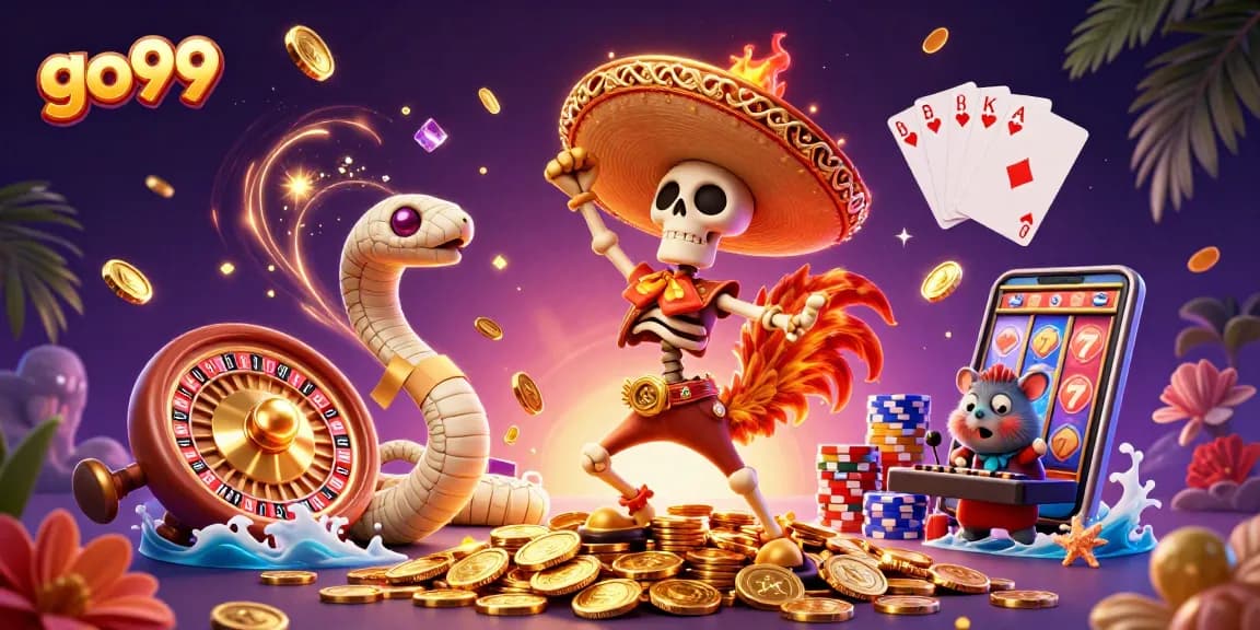 Engage with go99's thrilling games amidst cascades of golden coins and vibrant characters, ensuring an exciting gaming experience.