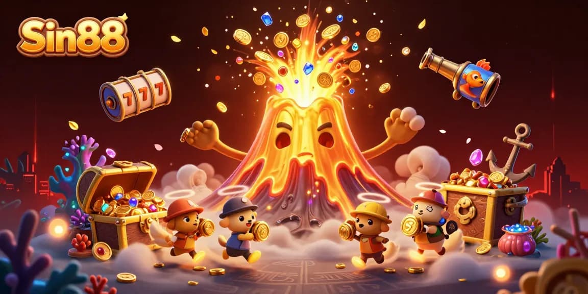 Spin the reels with Sin88 as the golden volcano erupts coins and treasures!