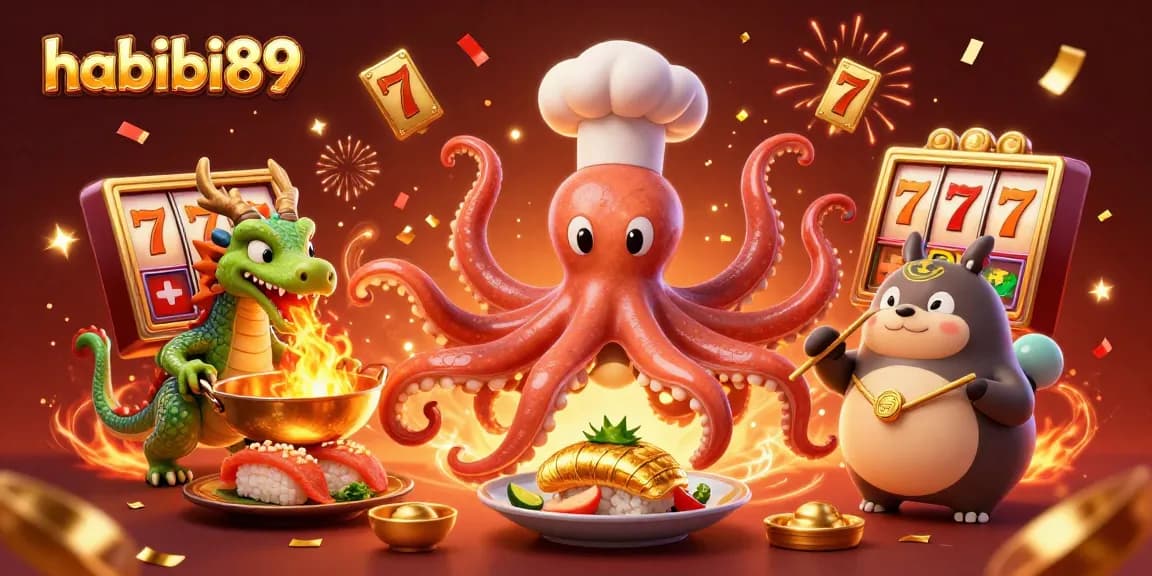 Engage with thrilling slot gameplay at habibi89 as an octopus chef prepares exotic dishes.