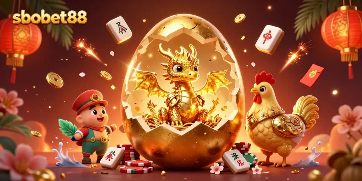 Engage with sbobet88 while enjoying an exciting scene of a golden dragon and poker chips.
