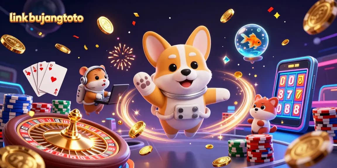 Engage in thrilling experiences with link bujangtoto's floating casino adventure featuring an astronaut corgi.