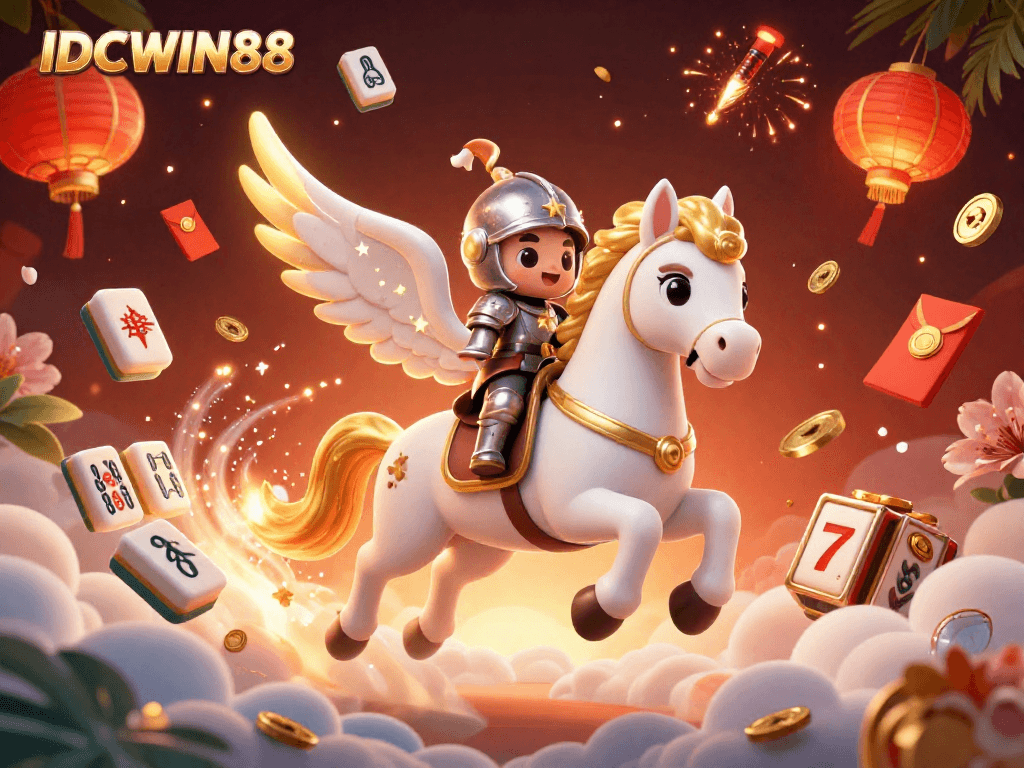 Experience exhilarating gaming at IDCWIN88 with dynamic slot reels and a 3D celestial scene.