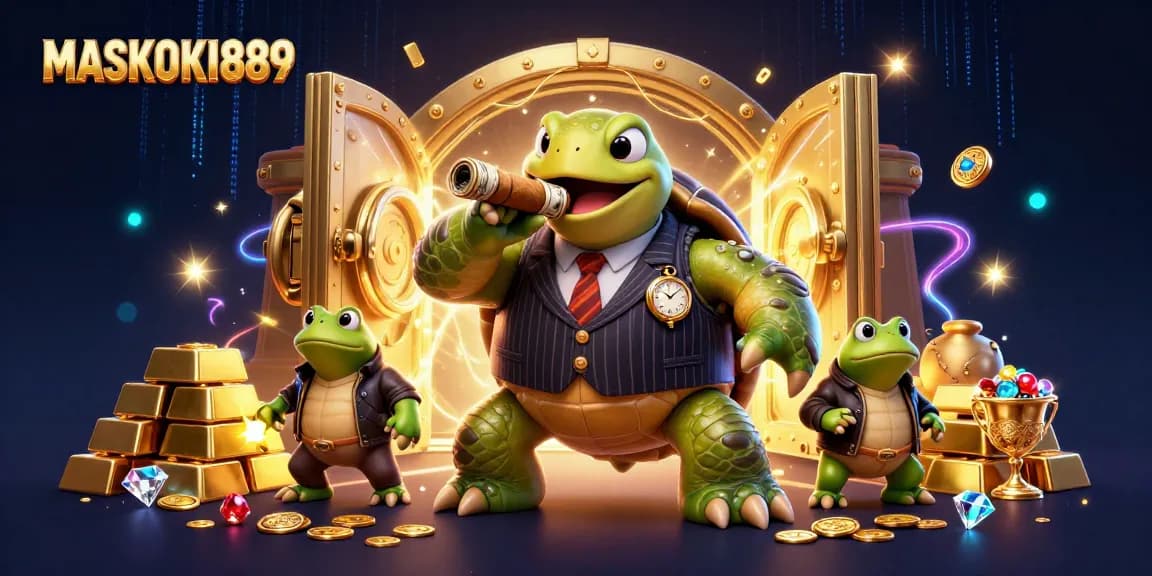 Experience thrilling gaming with MASKOKI889's vibrant casino scene featuring dynamic characters and treasures.