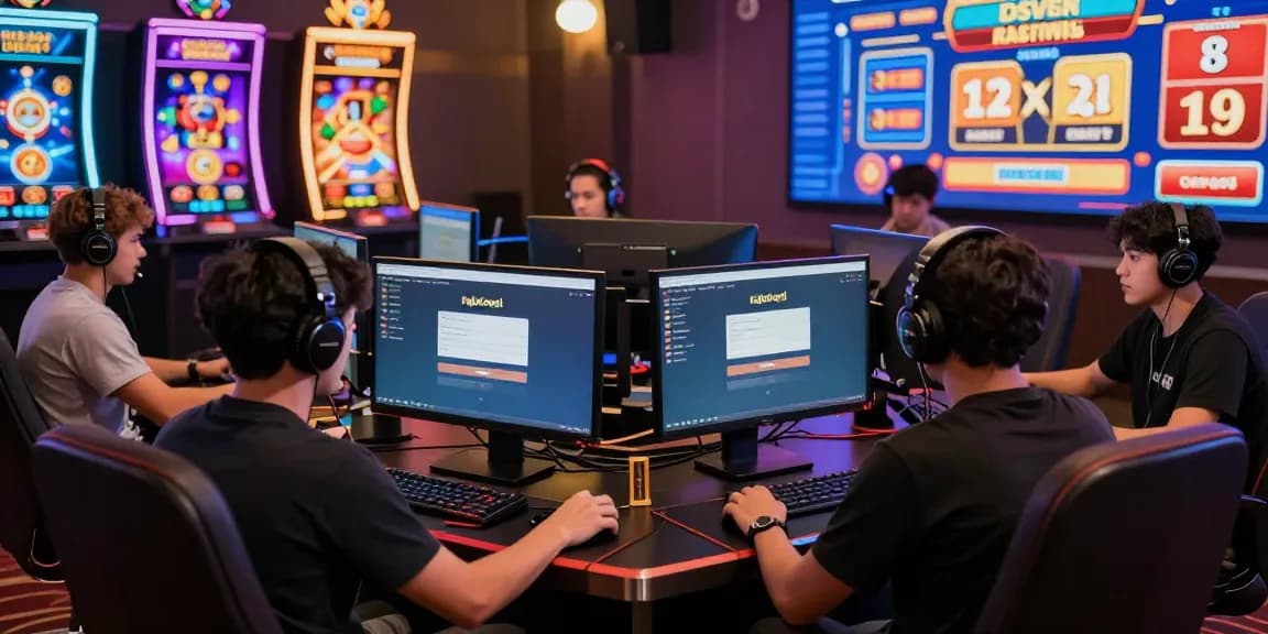 Pengguna rajatogel login dengan antusias di lingkungan kasino digital interaktif yang cerah dan penuh warna.