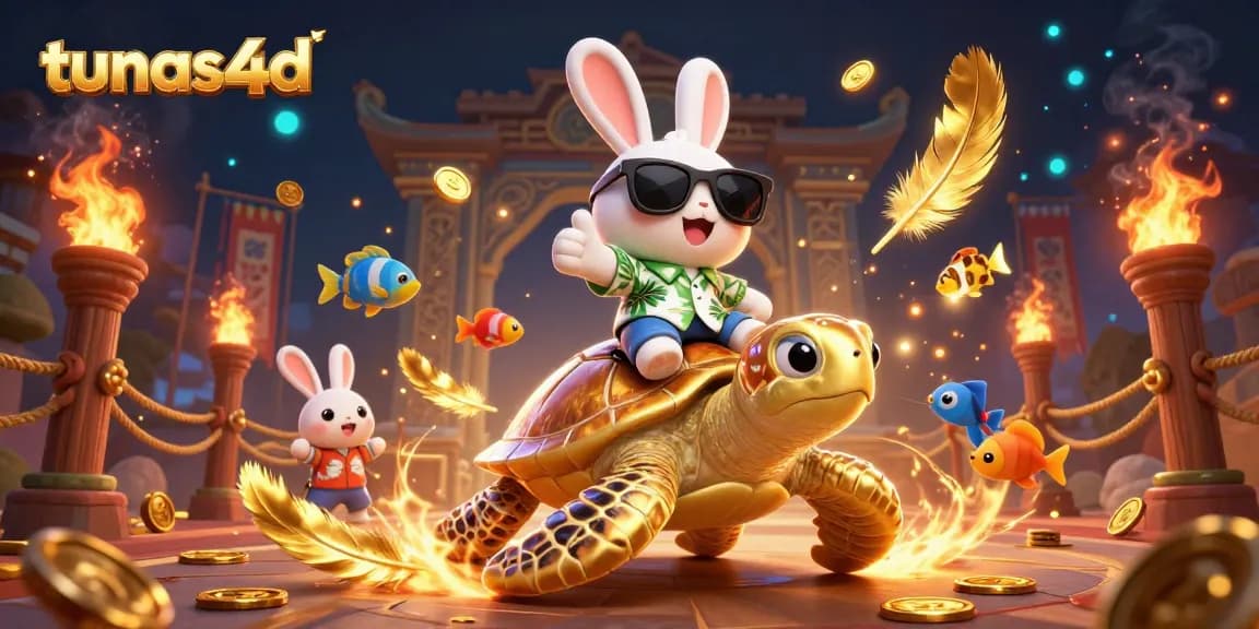 Play tunas4d with the lucky rabbit and golden sea turtle in an exciting 3D casino game scene.
