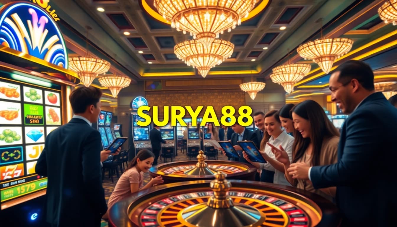 Engage with SURYA88's exciting casino experience through vibrant slot machines and poker tables.
