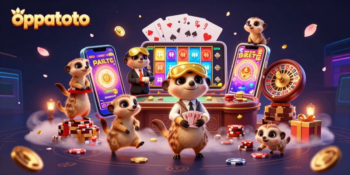 oppatoto casino operation illustrated by meerkats with dynamic gaming elements and rich details