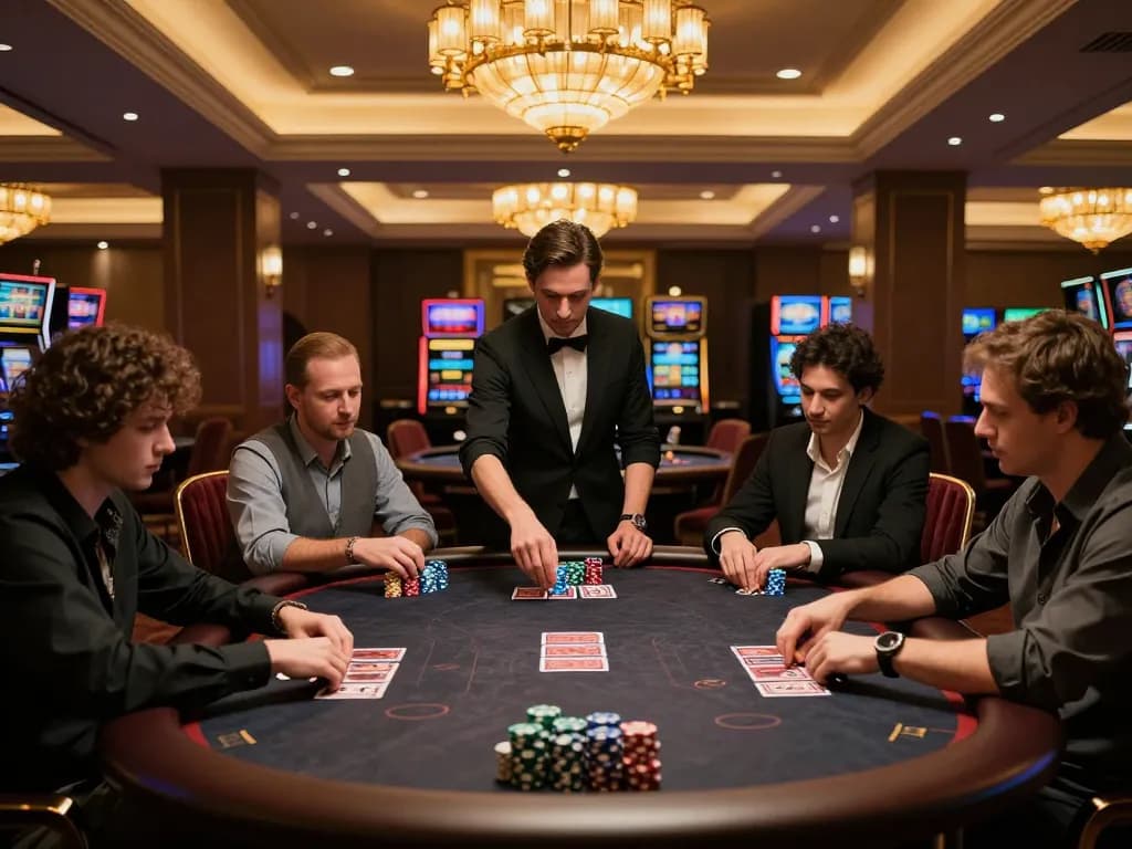 Slot Gacor players engaged in intense poker game at upscale casino