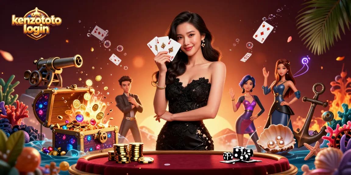 Engage with exciting kenzototo login experience featuring a stunning Asian woman holding playing cards in a vibrant casino setting.