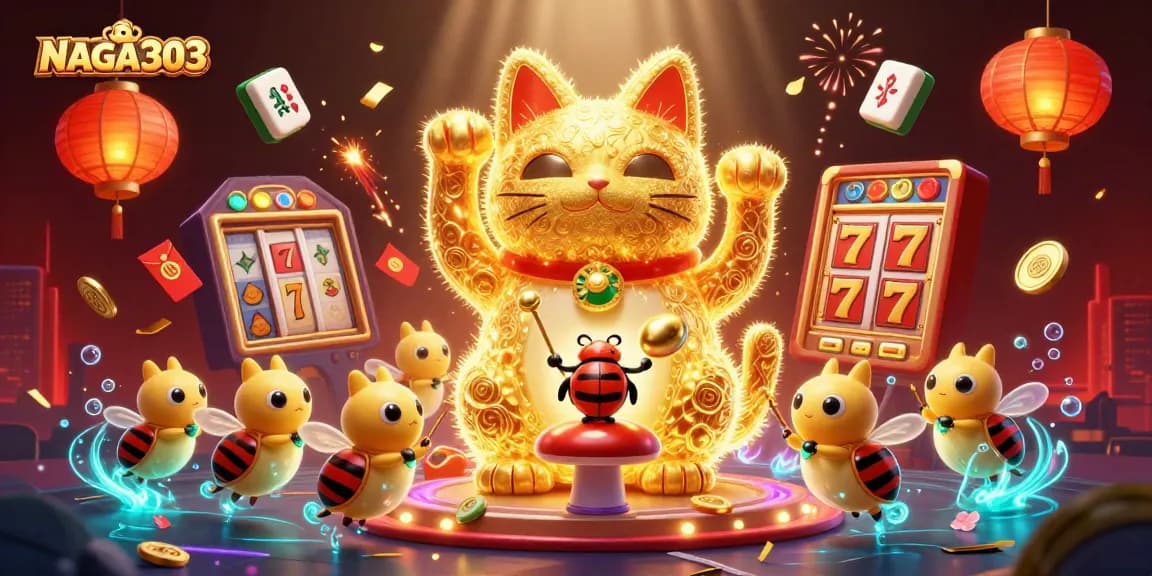 NAGA303 delivers exhilarating jackpot experiences with slot reels and lucky symbols in a captivating scene.