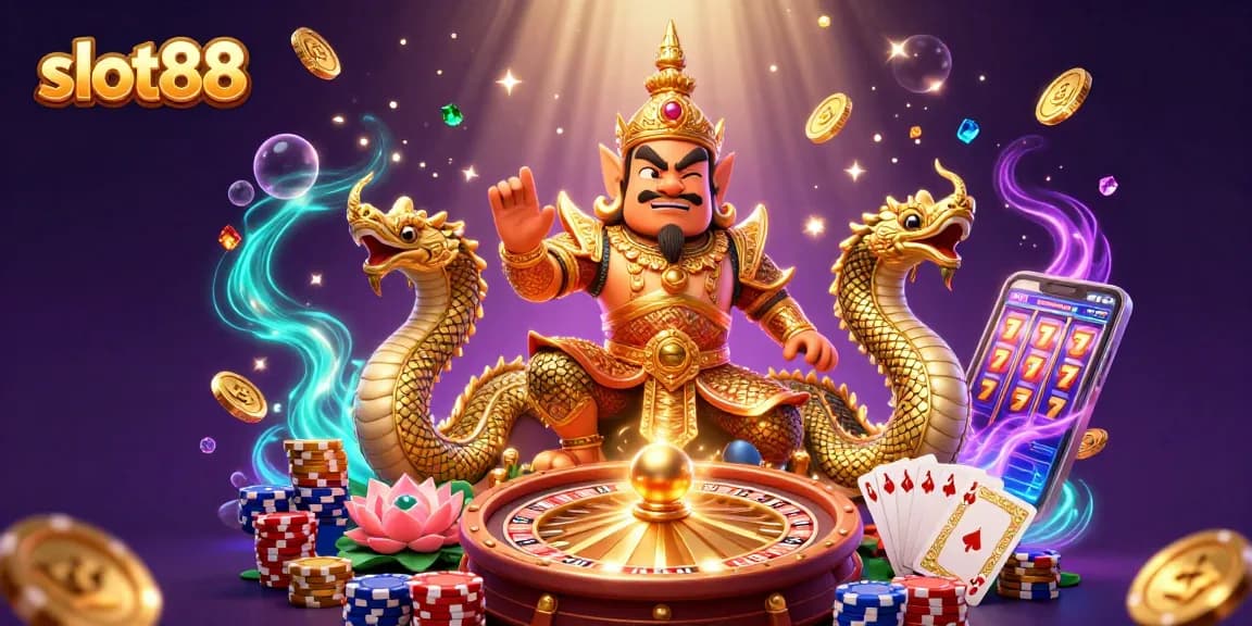 Mainkan slot88 dan menangkan jackpot di dalam ilustrasi kasino yang megah.