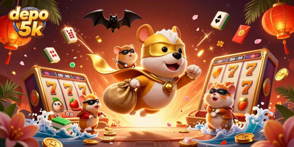 Spin and win big with depo 5k slots, featuring a superhero dog and dynamic gameplay elements.