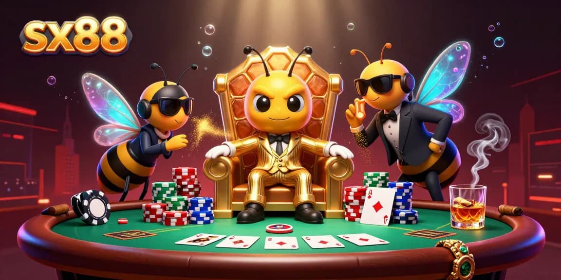 Play poker with sx88 at a vibrant casino featuring cartoon characters and engaging game elements.