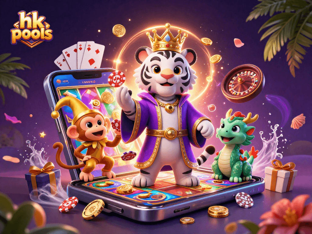 Menggali keasyikan hk pools dengan ilustrasi kasino yang memikat, menampilkan harimau dan monyet serta elemen permainan menambah semangat.