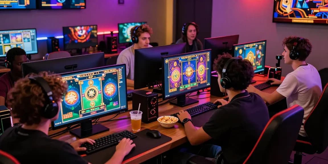 Engaged players enjoying the sniperslot online gaming experience in a vibrant gaming lounge.