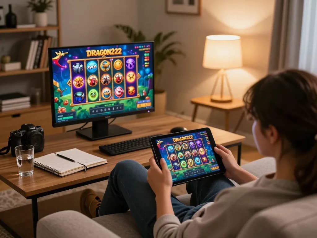 Enjoying an exciting game on the DRAGON222 app with cozy home setup and strategic notes.