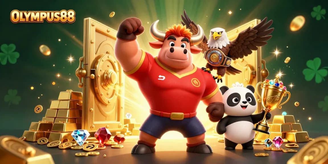 OLYMPUS88 memainkan slot online yang seru dengan karakter yang menarik dan harta karun mengelilingi mereka.