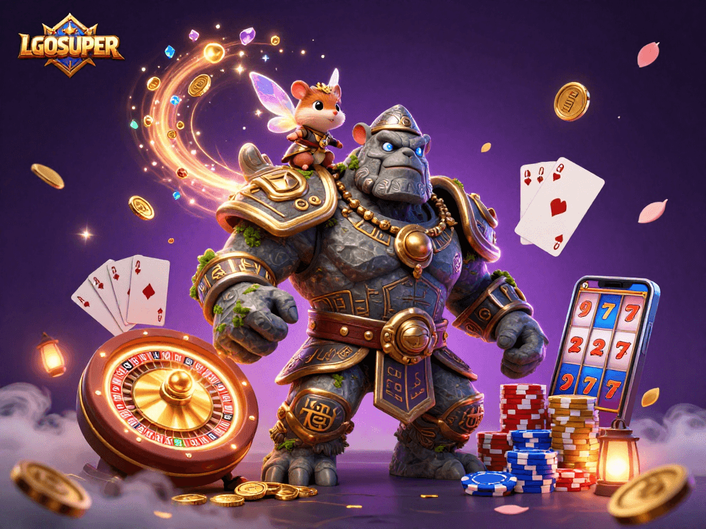 Experience LGOSUPER's dynamic gaming magic with cheerful characters and thrilling casino elements.