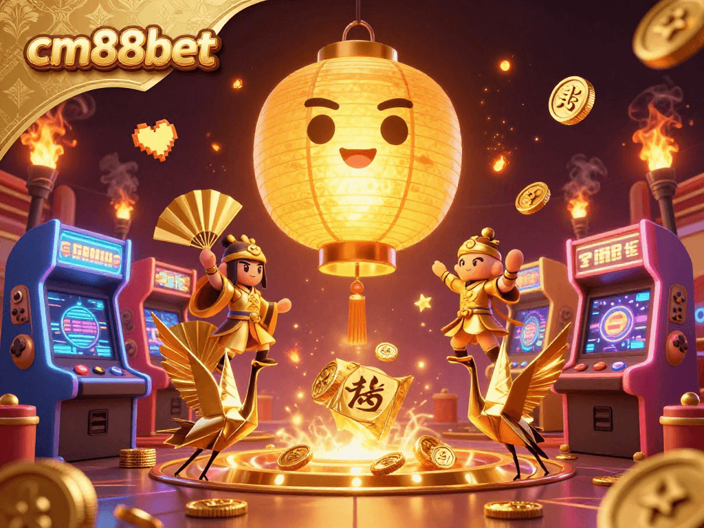 Join the excitement with cm88bet in a vibrant casino night scene filled with colorful gaming elements.