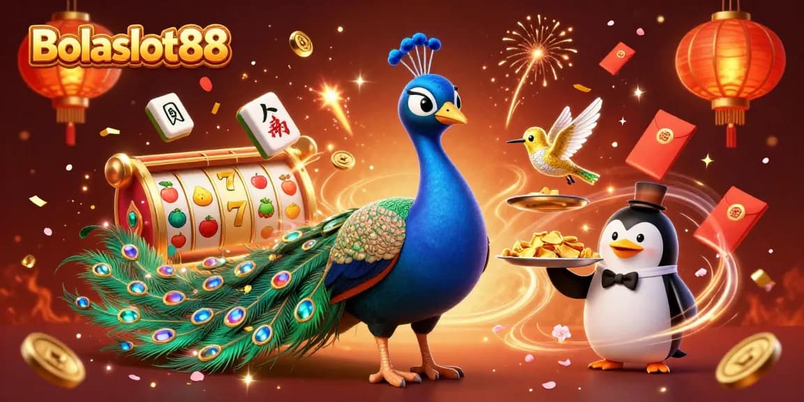 Bolaslot88 showcases thrilling slot reels and vibrant characters in a dynamic casino scene.