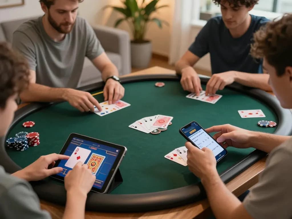 Pemain LGO99 sedang merencanakan strategi selama permainan poker online di tablet dan smartphone.