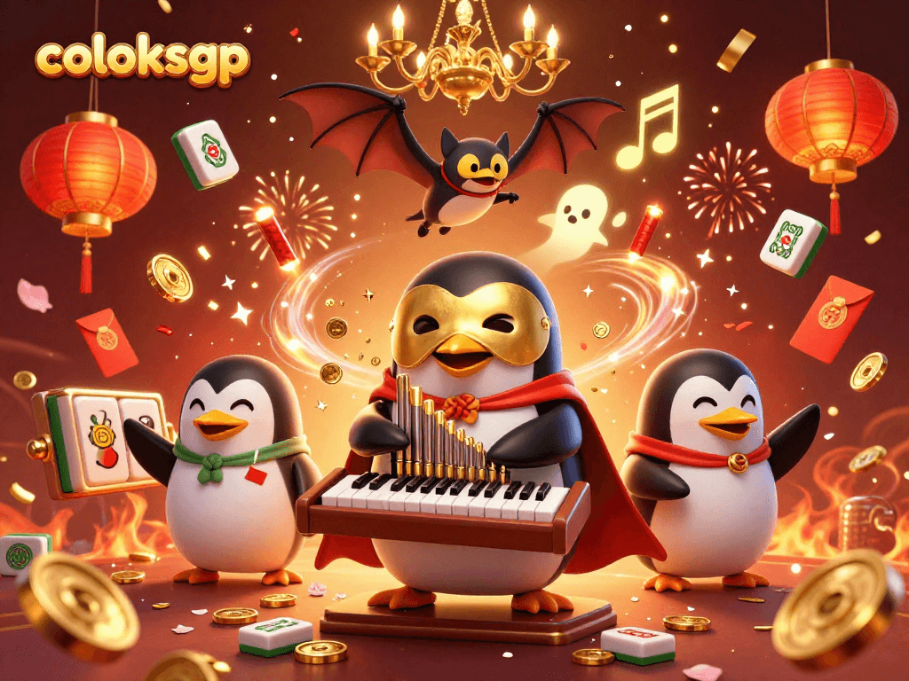 Gambarlah coloksgp yang meriah dengan penguin opera mistis, perayaan kasino, dan elemen keberuntungan.