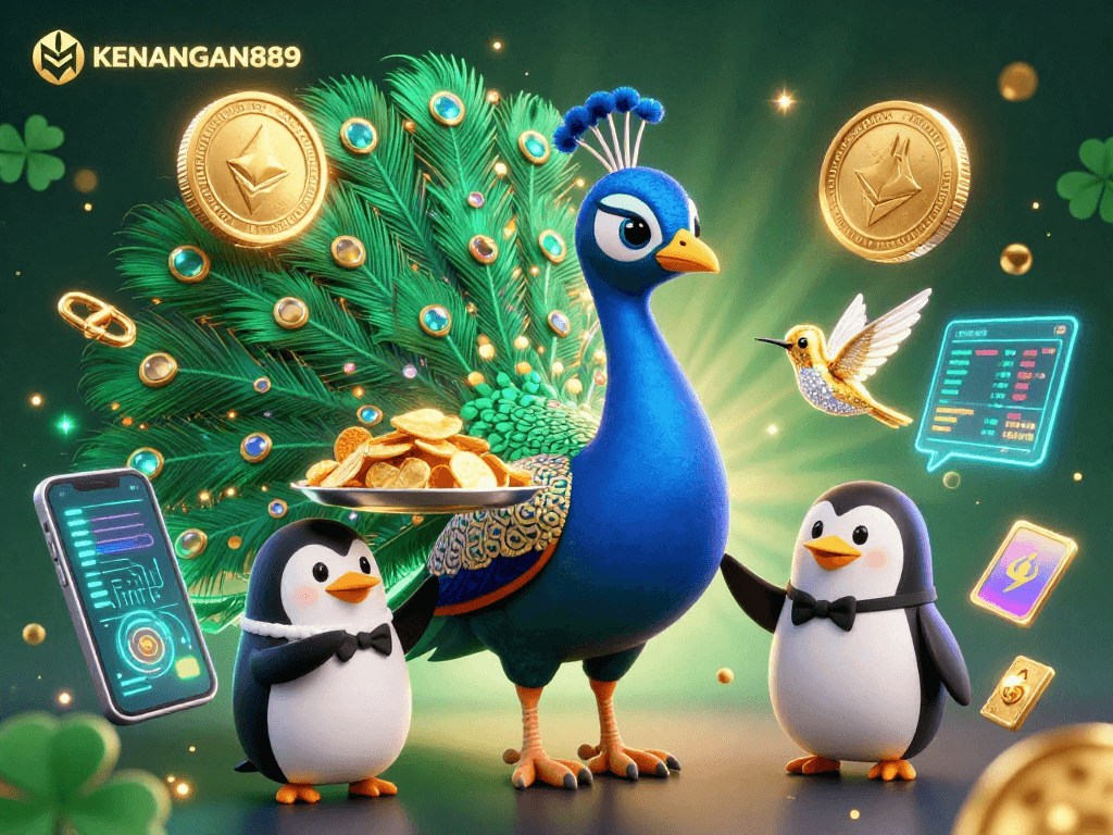 Experience KENANGAN889's elite gambling scene with vibrant 3D characters and dynamic crypto elements.