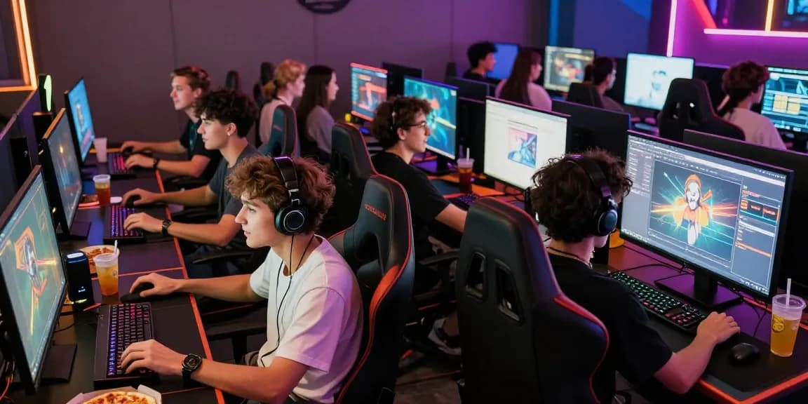 Keberanian para gamer menikmati permainan BOS88 di lounge dengan banyak layar dan makanan ringan.
