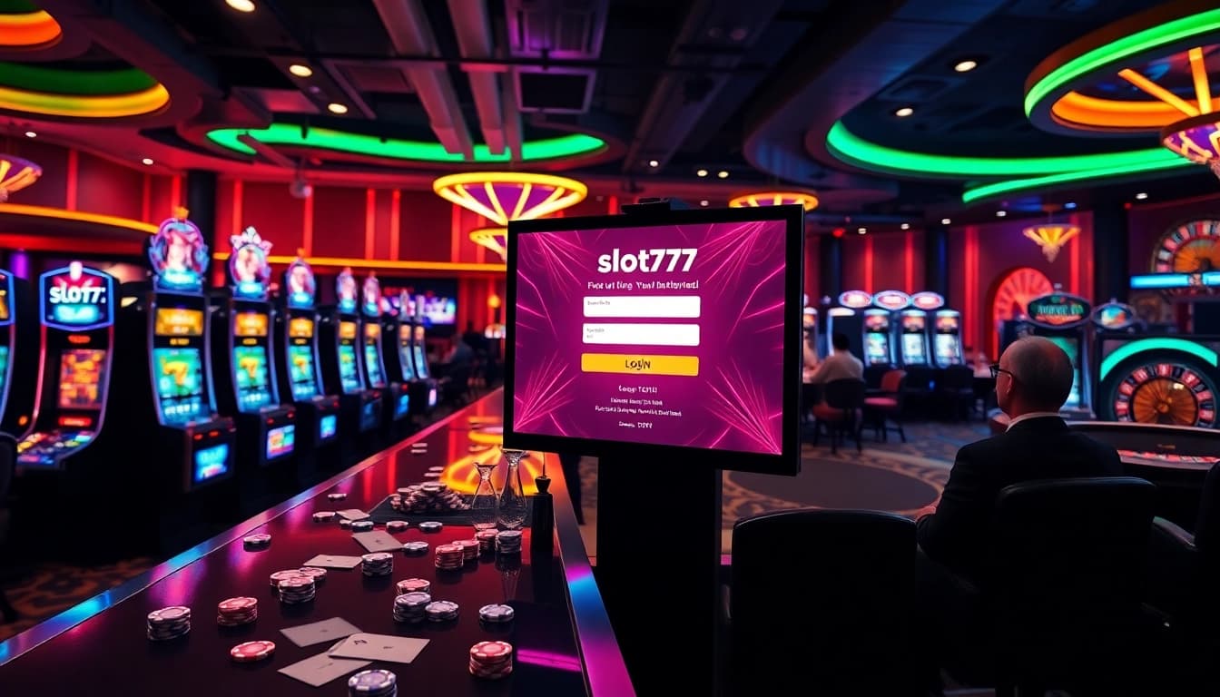 Experience excitement with slot777 login at vibrant slot machines in a luxurious casino setting.