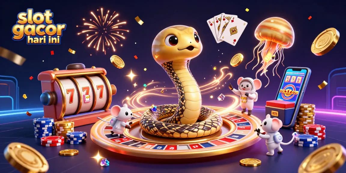 Menggairahkan slot gacor hari ini dengan ilustrasi kartun 3D yang menampilkan ular Saturnus di atas roda roulette yang dikelilingi oleh koin emas dan permata berkilau.