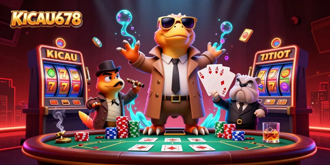 KICAU678 players spinning slot reels and winning with vibrant animated features and an exciting casino atmosphere