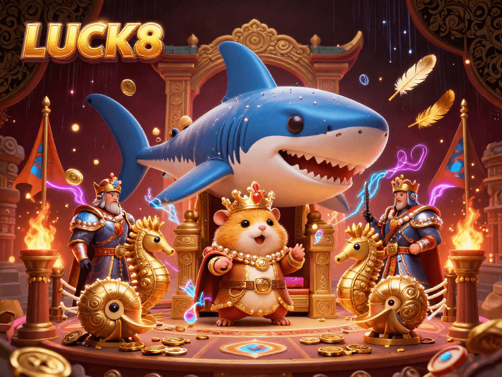 LUCK8 mang đến trải nghiệm chơi game sôi động với hình ảnh hoàng đế chuột cùng các bảo vệ seahorse.