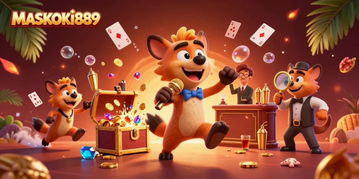 Engage with MASKOKI889's lively casino scene featuring hyenas in a comedic setup.