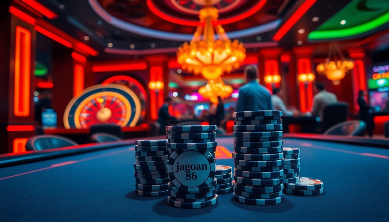 High-stakes poker scene with jagoan86 chips at a luxury casino table