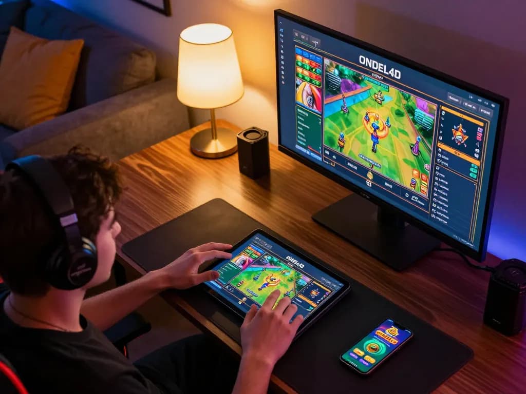 Berkecimpung dengan permainan slot ONDEL4D dalam pengaturan rumah yang stylish, menampilkan interaksi permainan modern.